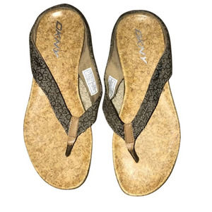 DKNY SARASOTA DARK & LIGHT BROWN THONG SANDALS SIZE 9